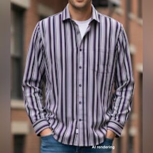 EXPRESS Mens Purple Stripe Modern Fit Cotton Button Front Shirt | XL